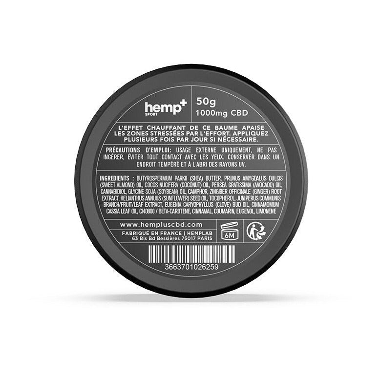 baume chauffant Hemp+ dans un pot de 50g